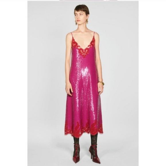 Zara Dresses & Skirts - Zara Sequined Lace Slip Dress